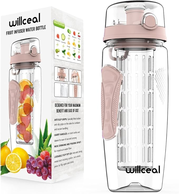 Fruit Infuser Water Bottle 32oz- Durable, Large - BPA Free Tritan, Flip Lid, Leak Proof Design - Sports, Camping