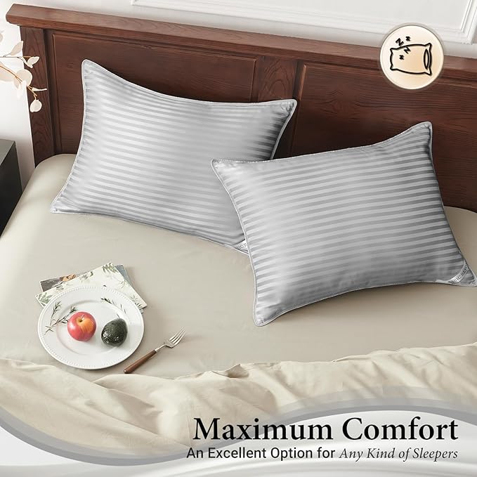 Basic Beyond King Size Pillows - Down Alternative Pillows for Sleeping, Soft King Pillows Set of 2 for Back, Stomach or Side Sleepers, Silver, 20x36 Inches