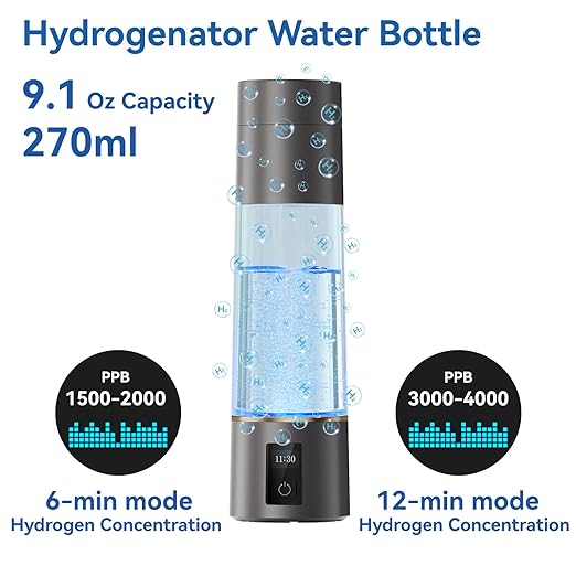 Hydrogen Water Bottle, Generate Genuine 4000ppb Pure Hydrogen, SPE/PEM Technology, Odorless, Chlorine-Free, Micro-Nano Tech for Extended Hydrogen Retention, 270ml, Gift Ideas from Daughter Son