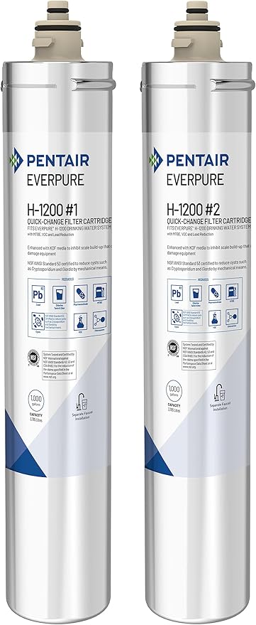 Pentair Everpure H-1200 Quick-Change Filter Cartridge Set, EV928201, Replacement Twin Pack for Use in Everpure H-1200 Drinking Water System, 1,000 Gallon Capacity, 0.5 Micron