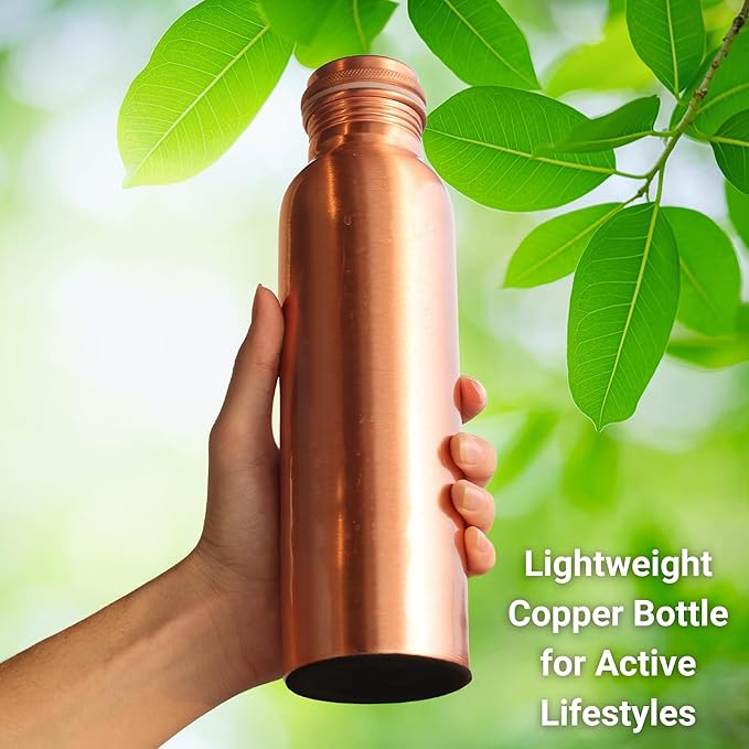 THE ART BOX Copper Water Bottle 32 Oz / 950 ml Large with Anti Slip Bottom Leak Proof Lid Ayurvedic Pure Copper Vessel for Drinking, Travel, Sports, Fitness and Yoga