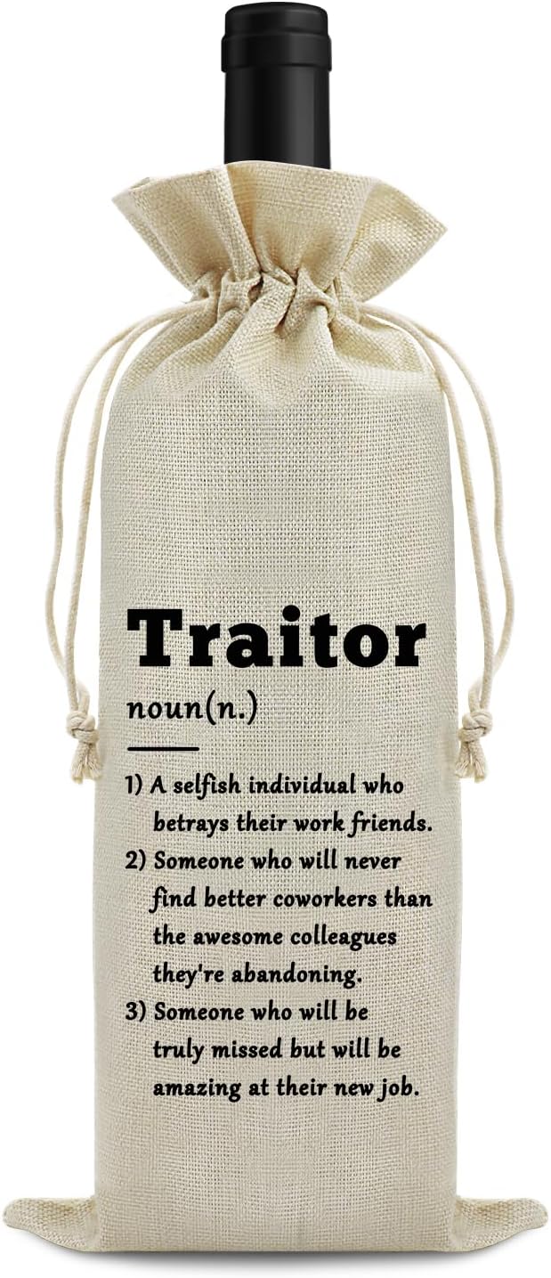 Funny Going Away Gift for Her Him Wine Bags Hilarious Farewell Gifts Leaving Gift for Coworkers Wine Gift Bags New Job Gifts New Beginnings Gift for Coworker Friends Reusable Burlap Wine Bottle Bag