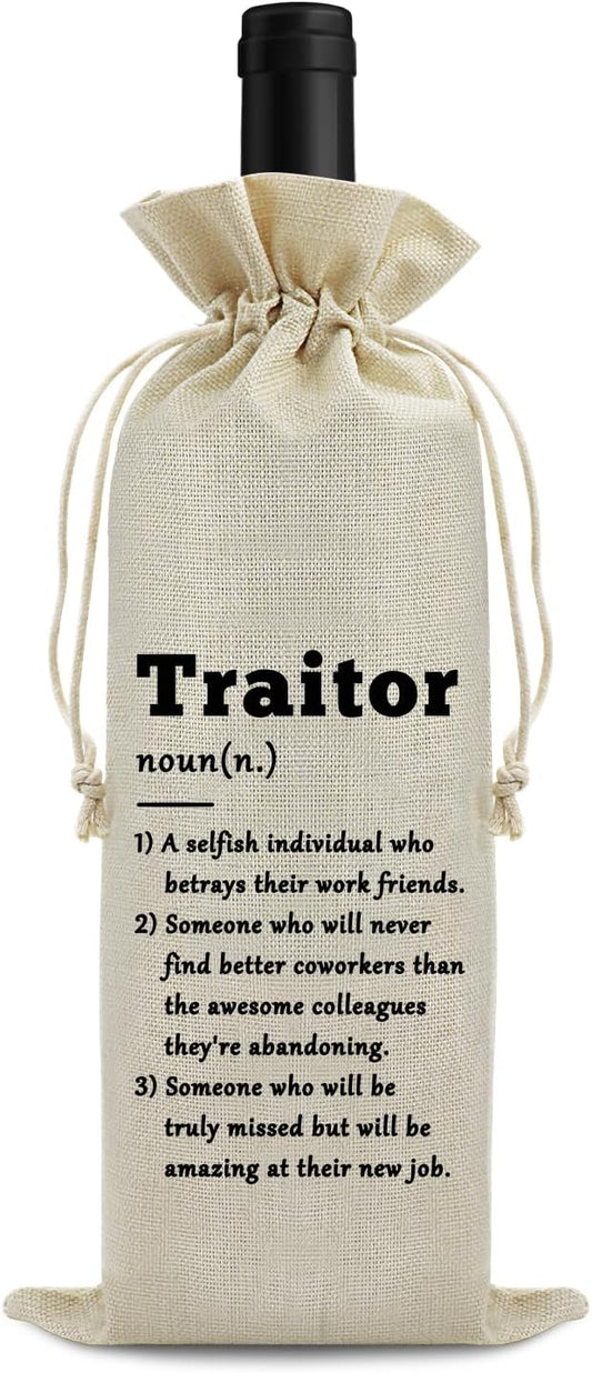 Funny Going Away Gift for Her Him Wine Bags Hilarious Farewell Gifts Leaving Gift for Coworkers Wine Gift Bags New Job Gifts New Beginnings Gift for Coworker Friends Reusable Burlap Wine Bottle Bag