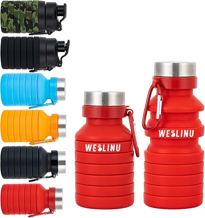 Collapsible Water Bottle, Reuseable BPA Free Silicone Foldable Water Bottles for Travel Gym Camping Hiking, Portable Leak Proof Sports Water Bottle…