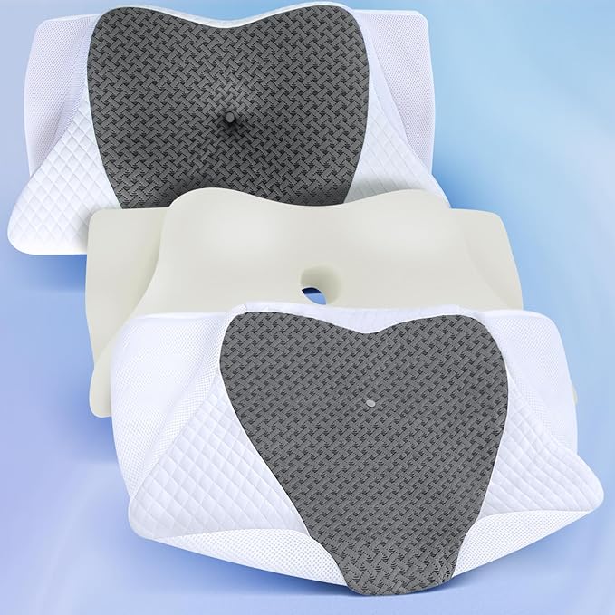 SAHEYER Cervical Pillowcase for Neck and Shoulder Pain Relief, Odorless Head Neck Pillows case for Sleeping, Ergonomic Orthopedic Support Bed Pillow Cover for Side, Back and Stomach Sleepers, Gray