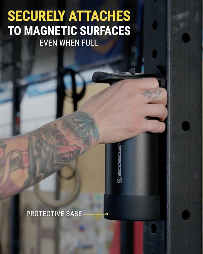 Scosche MFMS32 MagicMount Flask 32oz Stainless Steel Hot & Cold Insulated Sport Water Bottle w/Magnetic Mount Tripod Phone Stand Compatible w/MagSafe iPhone for Cup Holder/Gym/Men/Women/Travel/White