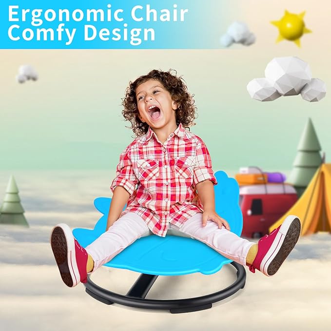 Sensory Chair for Kids, Spinning Chair for Autistic Kids, ADHD Swivel Chair Training Body Coordination, Metal Base Non-Slip Indoor and Outdoor Activity Toys (Blue)