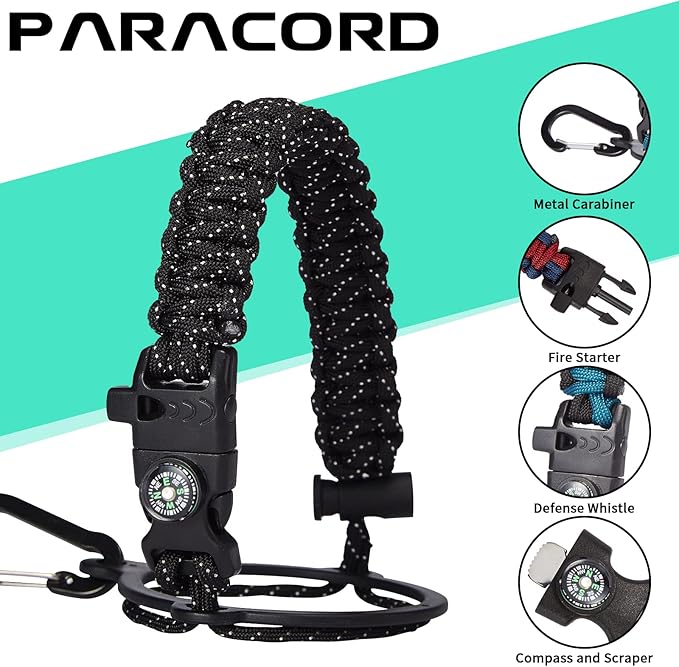 64OZ Stainless Steel Water Bottle with Paracord Handle, Straw/Spout Lid, Half Gallon Vacuum Insulated Water Flask Jug, Leak-proof Large Sports Jug for Outdoor Hiking Biking Travel Camping