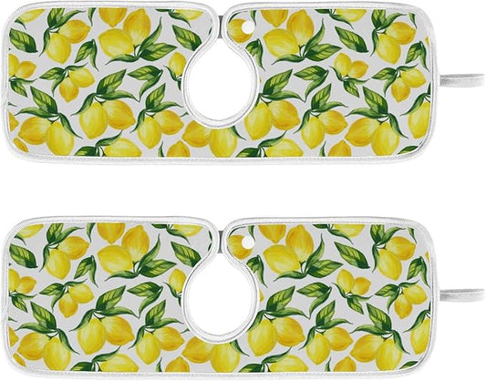 Kitchen Faucet Absorbent Mat,Lemon Water Splash Guard for Sink, Faucet Drip Catcher Thicken Sponge Microfiber Faucet Water Catcher Mat Sink Absorbent Mat for Kitchen 23x5in 2 Pack