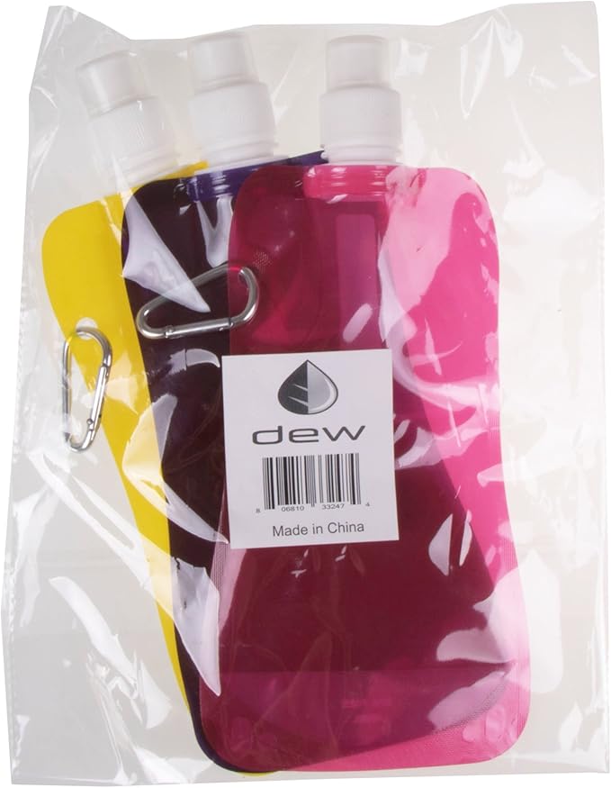 Clever Creations Collapsible Sports Water Bottle 3 Pack, Foldable Leak Proof Travel Bottles for Camping and Hiking, 480 mL Capacity, Purple, Yellow, and Pink