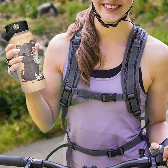 Cat Insulated Water Bottle with Handle Stainless Steel Water Bottle 20 Oz Travel Cup Reusable for Travel Camping Hiking Bike Sports Gym & Office