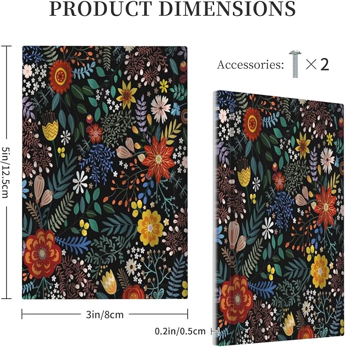 Vintage Colorful Flower Boho Floral Rustic Dark Leaves 1 Gang Light Switch Covers No Device Wall Plate Decorative Blank Switchplate Electrical Faceplate for Farmhouse Country Bedroom Decor