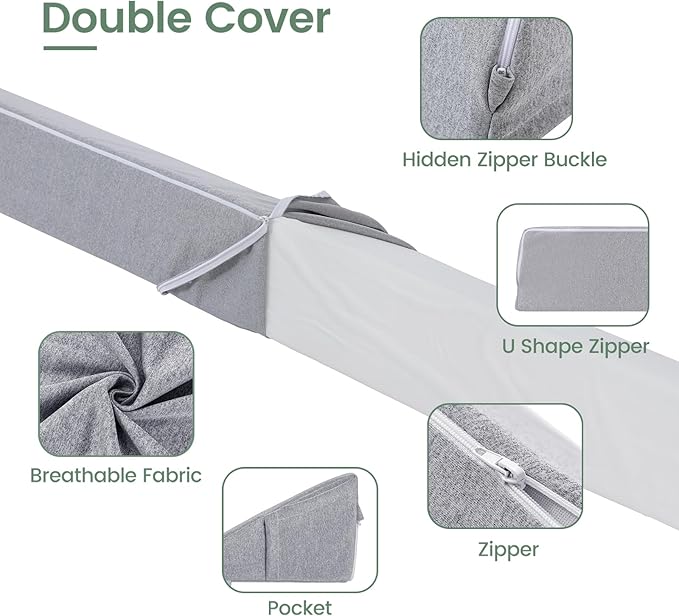 Bed Wedge Pillow/Bed Mattress Gap Filler for Headboard King Size(76"X10"X6"), Comfy Headboard Pillow Wedge for Gap(0-6''), Triangle Wedge Pillow for Sleeping Reading(Grey)