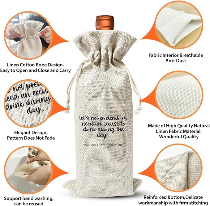 Bridesmaids Proposal Wine Bag Gift For BFF Best Friend, Wedding Party or Bachelorette Party or Bridal Shower Party Favor Supply Gift, Bridal Party Gift for Bridesmaid Boxes, Wedding or Engagement Gift