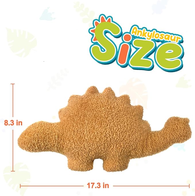 Dino Chicken Nugget Pillow, Dinosaur Chicken Nuggets Plush Funny Birthday Gifts for Boys and Girls, Dinosaur Gifts for Kids and Adults, Dinosaur Theme Party Decorations (Ankylosaurus, Small)