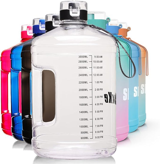 Gallon Big Water Bottle with Handle, 128oz Leakproof BPA Free Fitness Sports Water Bottle with Motivational Time Marker & Wide Mouth Ensure You Drink More Water