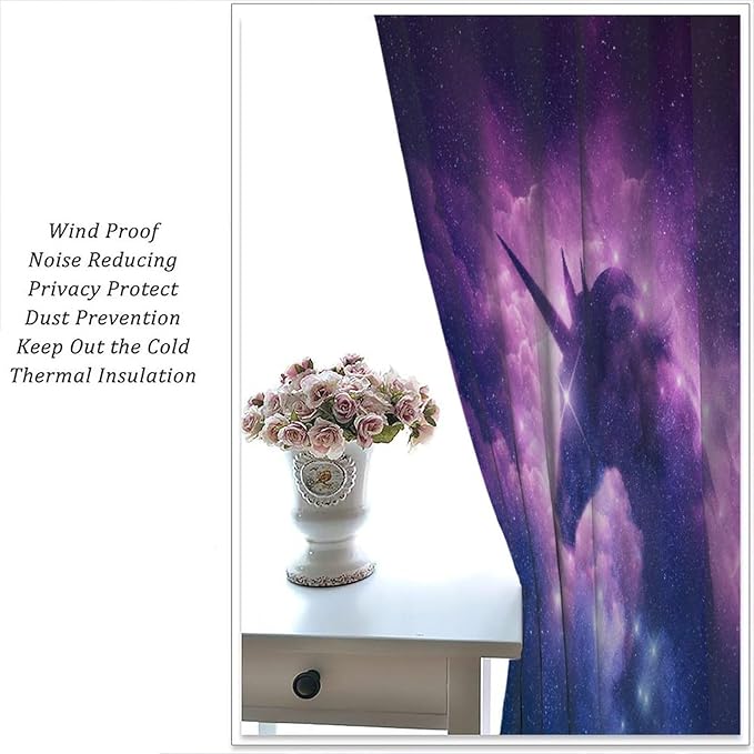 Unicorn Curtains Children's Cartoon Starry Sky Theme Unicorn Pattern Curtains Star Galaxy Boys Girls Room Blackout Curtains 42x54 Inch 2 Panels
