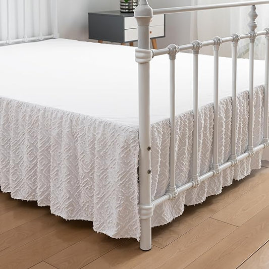 Tufted Bed Skirt,Ruffled Bed Skirt with Split Corners Jacquard Embroidery, Queen Bed Skirt 14 Inch Drop, QueenSize Bed Skirt White for Ruffled Bed Skirt with Split Corners, Bed Skirt QueenSize