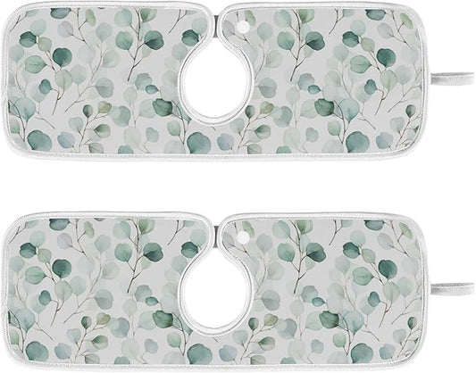 Kitchen Faucet Absorbent Mat,Flower Green Leaves Water Splash Guard for Sink, Faucet Drip Catcher Thicken Sponge Microfiber Faucet Water Catcher Mat Sink Absorbent Mat for Kitchen 30x5in 2 Pack