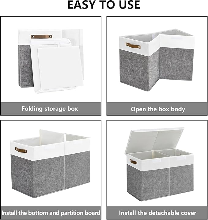 Large Toy Storage Box with Lids, Collapsible Sturdy Baby Storage Organizer Chest Bin Basket for Kids, Boys, Girls, Playroom, Nursery, Bedroom, Closet 25"x13"x16" (Gray and White)