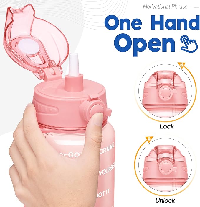 Water Bottles 1 / Half Gallon with Time Marker and Straw, Large Fitness Sports Motivational Bottle, Wide Mouth Leakproof and BPA Free for Travel, Gym,office,school