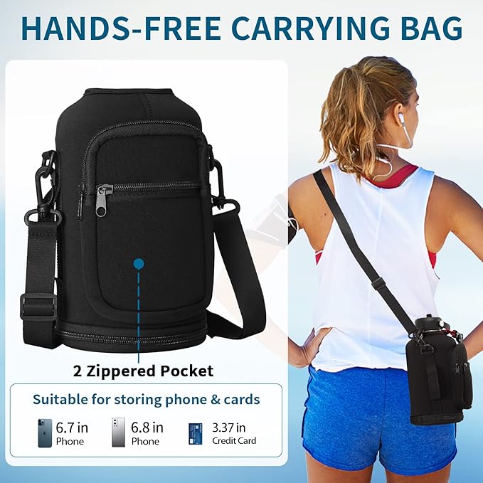 64OZ Stainless Steel Water Bottles - Half Gallon Water Bottle with Straw Lids, Reusable Vacuum Insulated Water Jug w/ Carrier Bag, Leak Proof Metal Waterbottle for Sports Gym Workout Travel Hiking