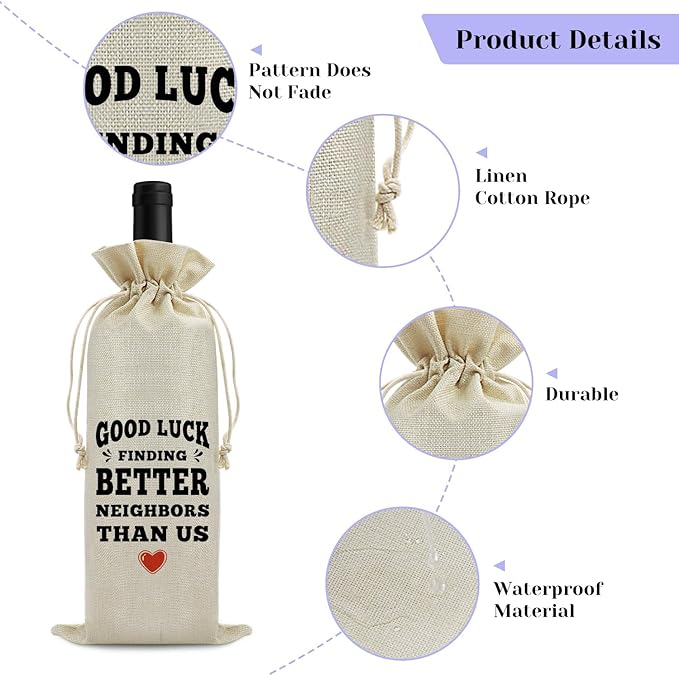 Neighbor Gifts Housewarming Gifts for Neighbor Wine Bag Moving Away Gift Parting Gifts for Neighbors Wine Gift Bag Thank You Gift for Women Men Birthday Christmas Best Gift for Awesome Neighbors