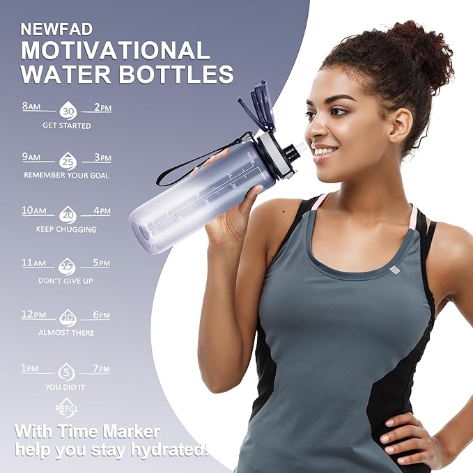 32 oz Water Bottle with Detachable Straw, Clear Motivational Water Bottles with Time to Drink, Tritan & BPA Free Sports Water Jug with Time Marker, Upgraded handle design