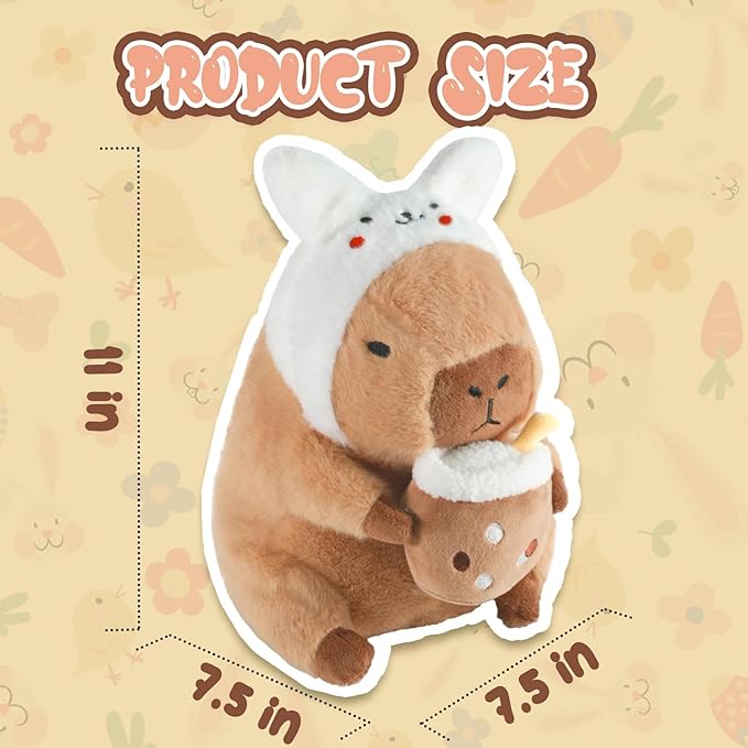 Rabbit Milk Tea Capybara, Cute Capybara Plush Pillow Kawaii Flower Stuffed Aniamls Capybara Plushies Toys Gifts for Kids 11 inch
