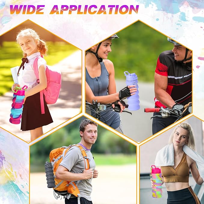 Sunnyray 20 Pack Collapsible Water Bottles 17oz Silicone Portable Water Bottle Bulk Foldable Leak Proof Water Bottle Reusable Camouflage Sports Bottles with Clip for Travel Hiking Camping Outdoor