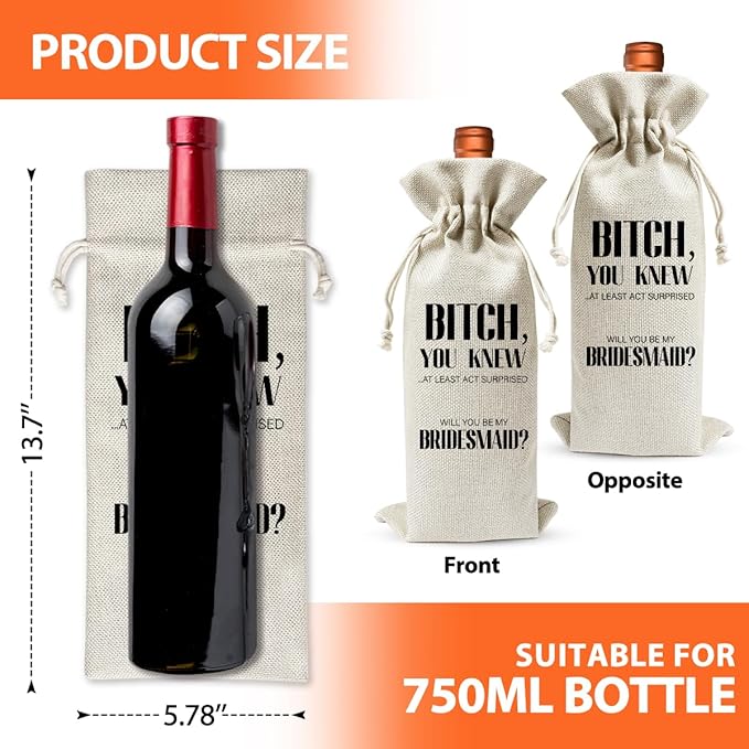 Bridesmaids Proposal Wine Bag Gift For BFF Best Friend, Wedding or Engagement Gift, Maid of Honor Proposal Ideas, Wedding Party or Bachelorette Party or Bridal Shower Party Favor Supply Gift