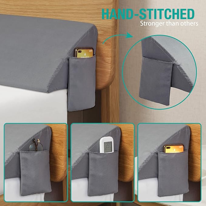 Vekkia Twin Wedge Pillow Headboard/Bed Wedge Pillow for Headboard/Bed Gap Filler/Headboard Pillow,Pillow Wedge for Headboard Gap(0-6"),Stop Loosing Your Pillows,Phone(Gray 39"x10"x6")