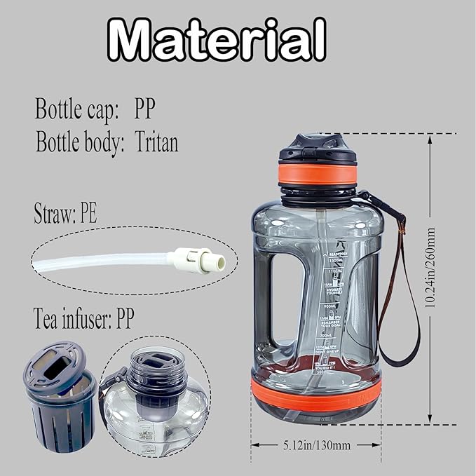 Sports Water Bottle, 50 Oz/1500mL, Leak Proof BPA Free Travel Outdoor For Men Women (Black)