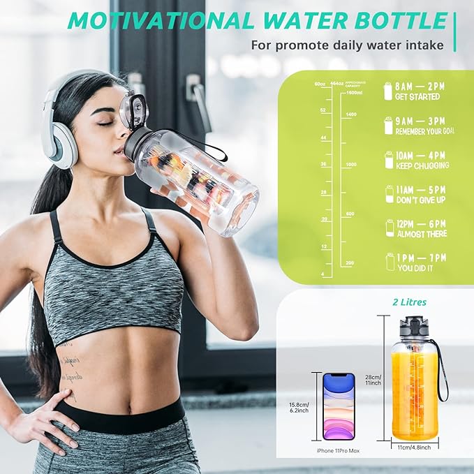 UTEBIT Fruit Infuser Water Bottle 68 OZ Infused Water Bottles Leakproof Plastic Infusion Water Bottle With Straw for Gym,Camping,Travel,Outdoor