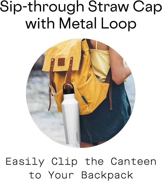 Corkcicle Sport Canteen Insulated Tumbler, Gloss White, 20 oz – Reusable Water Bottle Keeps Beverages Cold for 25 Hours & Hot 12 Hours – Cupholder Friendly Tumbler with Screw-On Cap