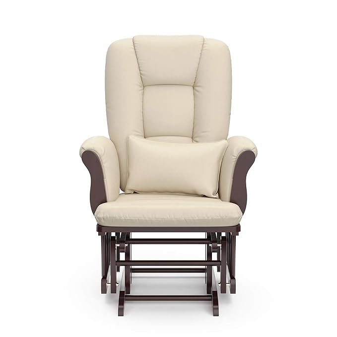 Storkcraft Tuscany Custom Glider and Ottoman with Free Lumbar Pillow (Espresso/Beige) - Cleanable Upholstered Comfort Rocking Nursery Chair with Ottoman