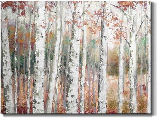 Renditions Gallery Canvas Nature Wall Art Modern Paintings Decorations Autumn Birch Forest Rustic Abstract Vibrant Foliage Wall Hanging Artwork for Bedroom Office Kitchen - 24"x36" LT33