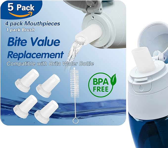 4-Pack Mouthpiece Replacement for Brita Water Bottle With brush, Bite Valve Replacement Parts Compatible with Brita Filter Water Bottles & Brita Stainless Steel Water Bottle (white)