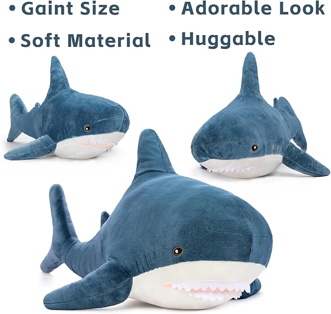 MorisMos Giant Shark Stuffed Animal Shark Plush Toys, Soft Plush Shark Hugging Pillow for Kids, 51 inch