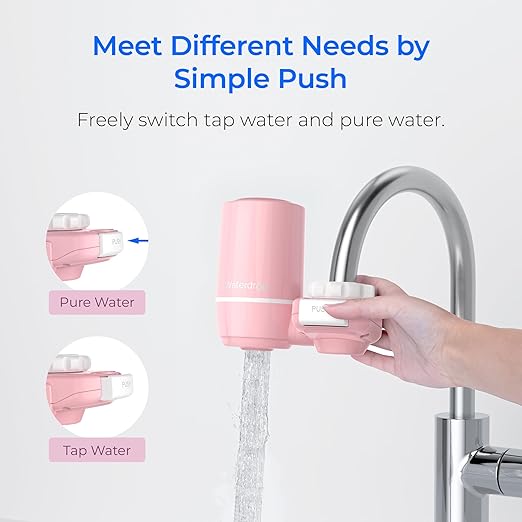 Waterdrop Ultra Filtration System for Skin Care, Faucet Water Filter, NSF Certified, 320 Gallons, Tap Water Filter, Reduces Chlorine, 𝐅𝐢𝐭𝐬 𝐒𝐭𝐚𝐧𝐝𝐚𝐫𝐝 𝐅𝐚𝐮𝐜𝐞𝐭, Pink(1 Filter)