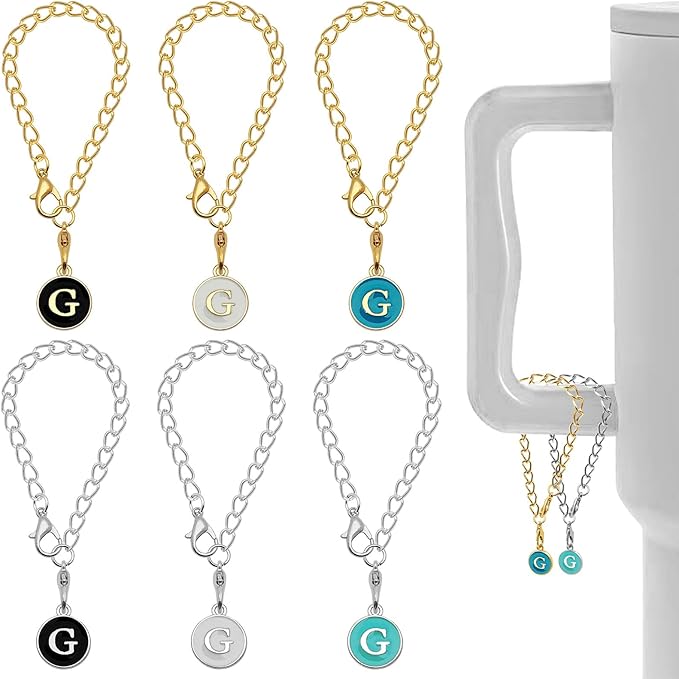 6PCS Letter Charm Accessories for Stanley Cup, Name ID Letter Handle Charm for Stanley Handle Identification Letter Pendant Handle Decoration for Stanley Tumbler Charms (Letter G)
