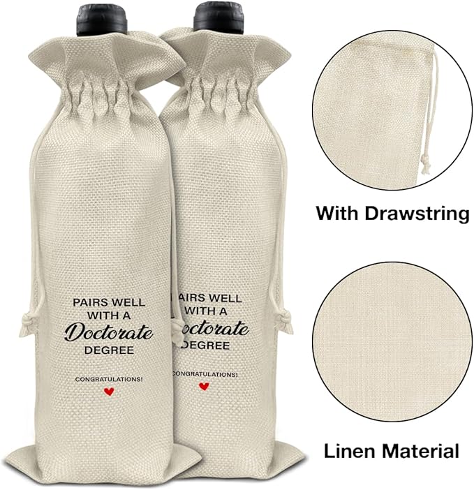 HOIJAUMAI Doctorate Degree Graduation Gifts Doctorate Graduation Gift Doctorate Graduation Wine Bag Pairs Well with a Doctorate Degree Wine Gift Bags for Men Women