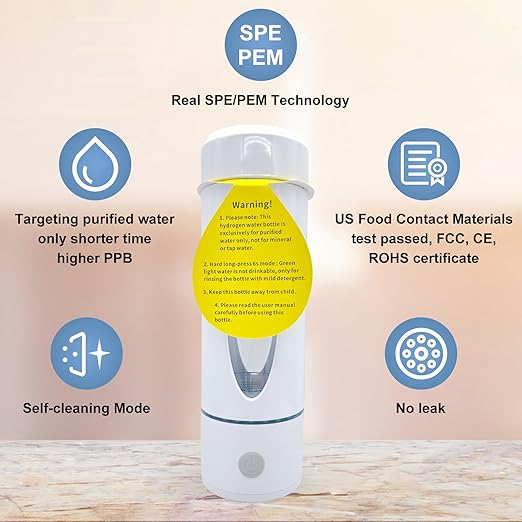 Hydrogen Water Bottle with Indicator Light, Real 4000ppb, SPE/PEM Technology, Equipped with Advanced Dirt Prevention Mode, Portable Hydrogen Water Generator with Food-Grade Material (Black Bag)