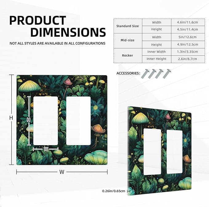 Green Dark Forest Mystical Mushroom 2 Gang Rocker Decora Light Switch Covers Dual Outlet Covers Wall Plate Decorative Switchplate Electrical Faceplate GFCI for Country Bathroom Bedroom Decor