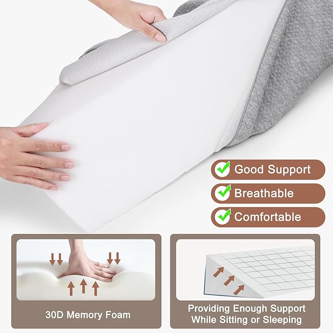 VVZ Bed Gap Filler King Bed Wedge Pillow for Headboard Gap Mattress Gap Filler Triangle Pillow Wedge for Headboard Gap, 30D Memory Foam Wedge Pillow Stopper with 2 Side Big Pocket (76"×10"×6")