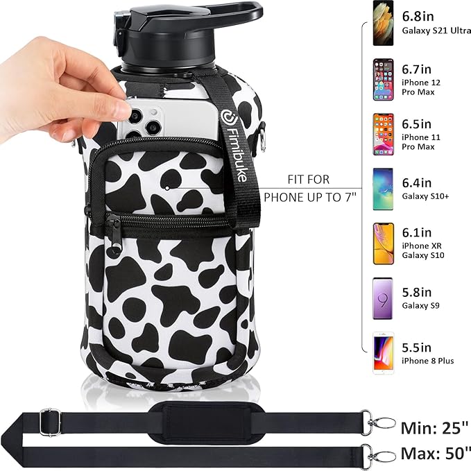 Fimibuke Half Gallon Water Bottle with Sleeve 64 OZ Water Bottle with Handle & Straw Leakproof Motivational Sports Gym Water Bottle with Time Marker BPA Free Water Jug with Reusable Neoprene Holder
