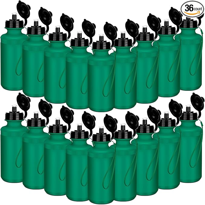 Zubebe 36 Pcs Sports Water Bottles Bulk 20 oz Squeeze Reusable Plastic Water Bottle with Nylon Strap Blank DIY Water Bottles for Kids Adults School Thanks Gift Outdoor Sport Fitness