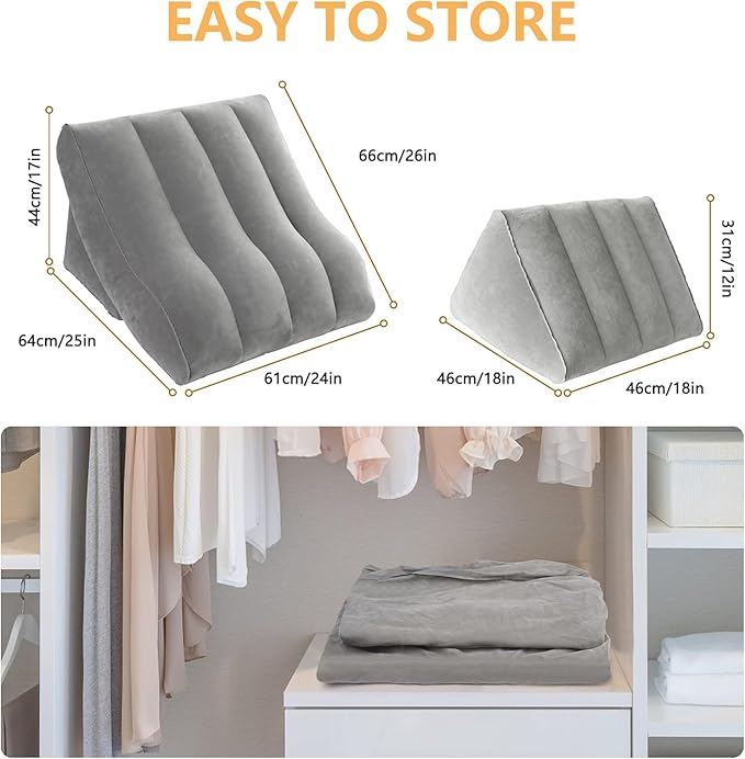 Inflatable Wedge Pillow Set for Sleeping, Bed Wedge Pillow Set for Travel, Post Surgery Pillow for After Surgery, Knee & Back Pain, Acid Reflux, GERD, Anti Snoring, Heartburn
