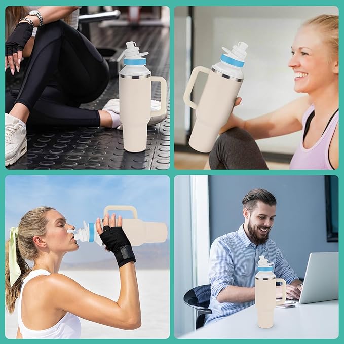 Bottle Adapter for Stanley Cup 40oz to Cirkul, Lid Cap Converter Accessories, Cirkul Stanley Adapter BPA Free Plastic, Food Grade Silicone Fits for Stanley Water Bottles(White)