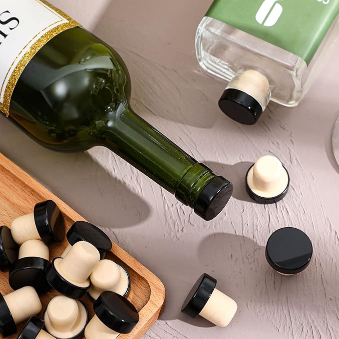 T-shaped Stopper Cork Wine Stopper Bottle Stoppers Reusable Wine Bottle Stopper Sealing Plug Bottle Cap for Wine Beer Bottles DIY Craft (Black, 144)